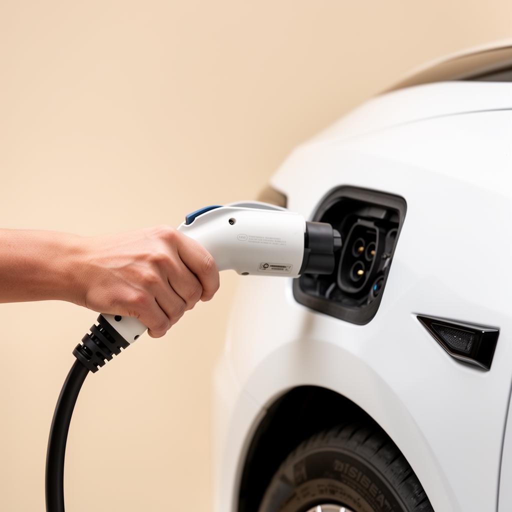 Plugue Tipo 2 conectando ao veículo elétrico